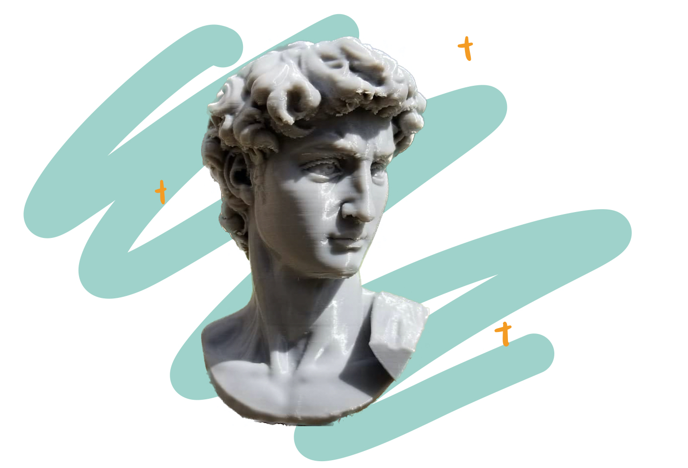 Girl looking at user; artistic equations decorate the frame